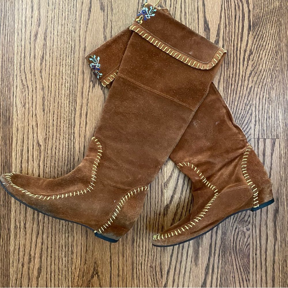 Vintage Goodyear suede Indian style southwestern tall moccasin boots 37
